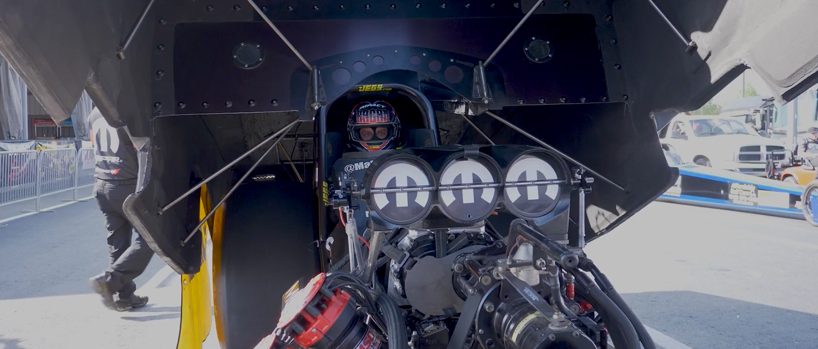 Leah Pritchett sitting inside of her Top Fuel Dragster