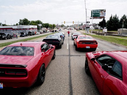 Line of cars waiting to race at Roadkill Nights