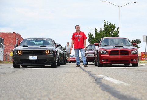 Line of cars waiting to race at Roadkill Nights