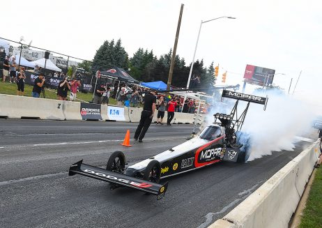 Leah Pritchett racing her top fuel dragster at Roadkill Nights