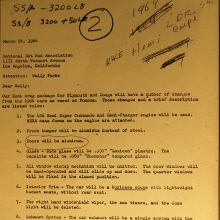 Dated March 24, 1964, this once-secret memo from Dodge to NHRA president Wally Parks outlines the “package” behind the 1964 Dodge 330 (and Plymouth Savoy) A864 lightweight HEMI sedan. Line 5 indicates the switch from manual door glass wind up mechanisms to simple Ferrari-esque pull-straps. For contrast, in Dodge’s new 2019 Challenger Scat Pack 1320, the door glass controls are power operated! Have we gone tame? Nope. The electric equipment is actually much lighter than old-school roll-up window regulators. The strip-only Challenger LC22R Drag-Pak also uses electric door window controls – with plastic windows.