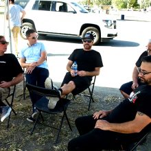 The (partial) Motor Trend on Demand brain trust took shelter from the sun between rounds at Buttonwillow. From left to right: Steve Dulcich (Roadkill, Engine Masters), Jethro Bovingdon (Head 2 Head), Mike Finnegan (Roadkill, Finnegan’s Garage), Lucky Costa (Hot Rod Garage) and (foreground) Tony Angelo (Hot Rod Garage).