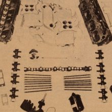 Here are the major components used to transform a docile 340-horsepower 413 V8 – commonly found in full-size Chryslers and Imperials – into snarling drag strip weapons. The separate rocker shaft supports identify this as a 1962-63 assembly. For 1964, the rocker arm shaft supports were integrated into the cylinder head casting.