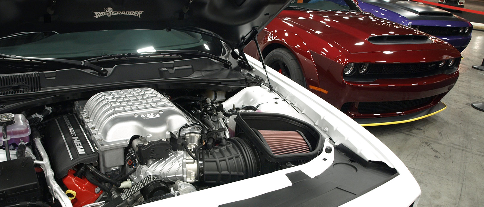 Dodge Challenger with hood up