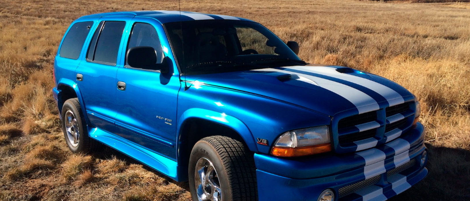 Blue and white 1996 Dodge Shelby Durango