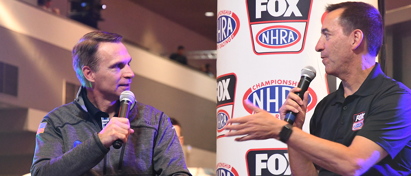 Steve Beahm being interviewed by a FOX NHRA staff member