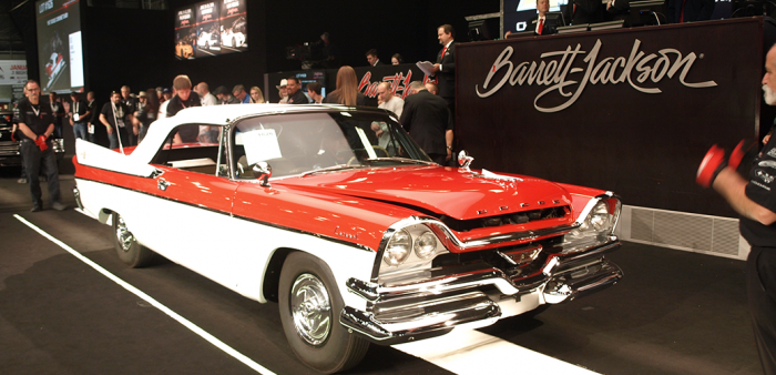 Red and white 1957 D-501 Coronet at Barrett-Jackson auction