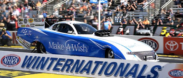 Tommy Johnson Jr. getting ready to race his funny car at NHRA Winternationals