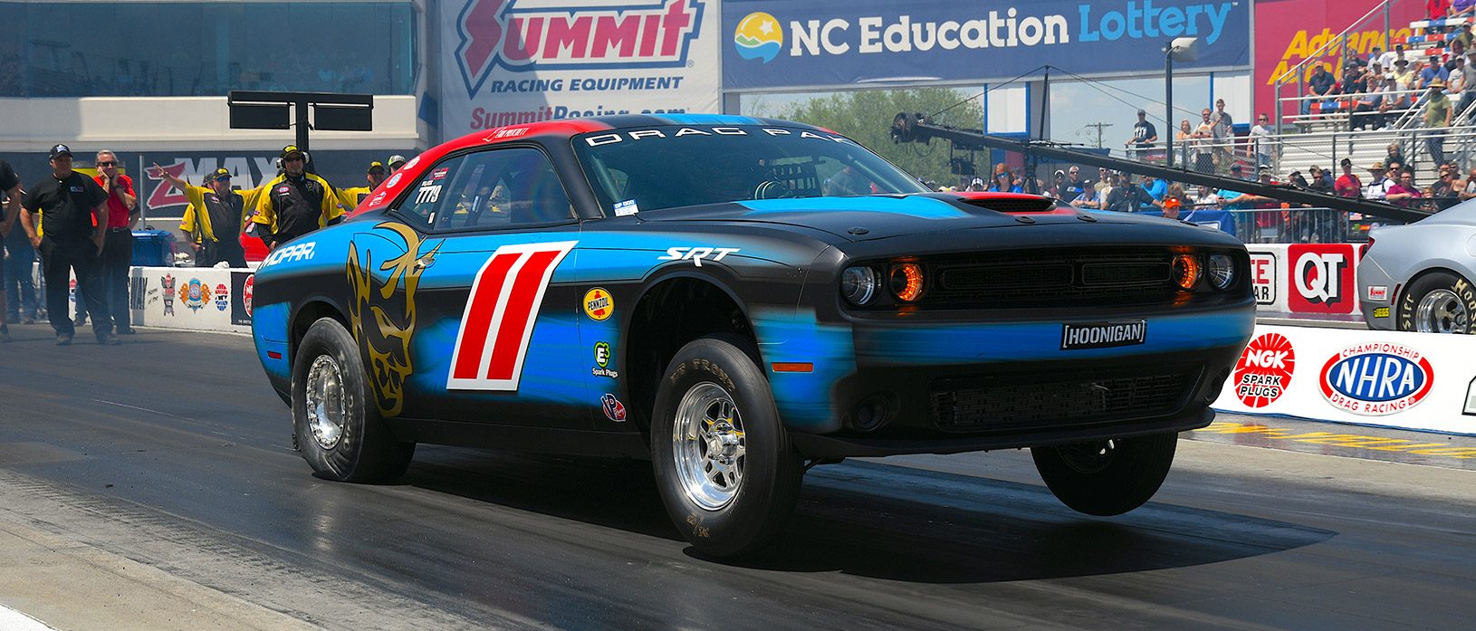 Leah Pritchett racing her Dodge Challenger Drag Pak