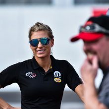 Leah Pritchett talking to Drag Strip Showdown winners