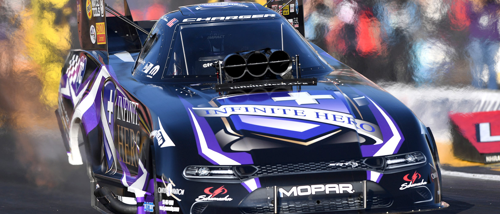 Jack Beckman's Infinite Hero Funny Car racing at NHRA Winternationals