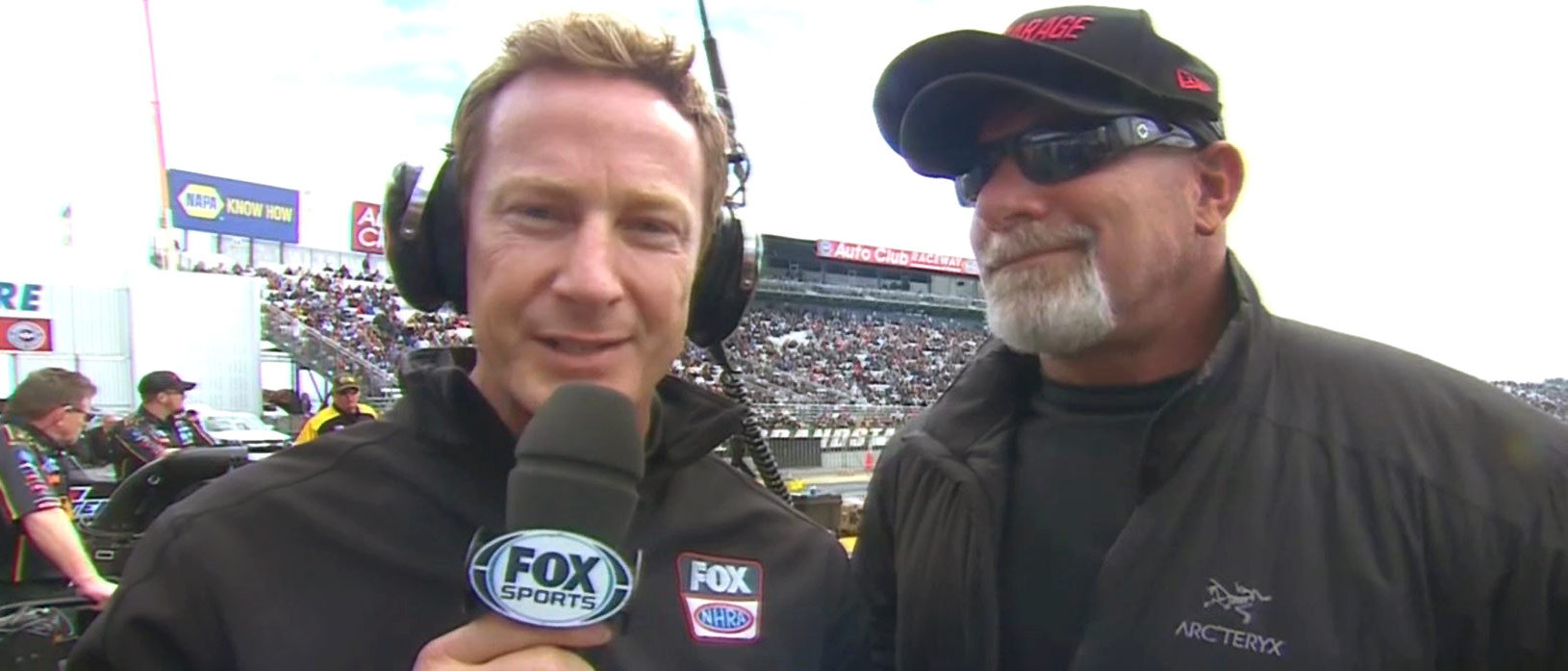 Goldberg giving interview at NHRA Winternationals