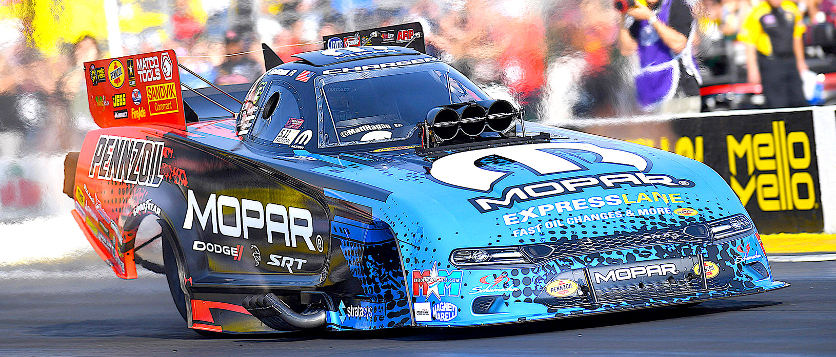 Matt Hagan racing his funny car at NHRA Winternationals