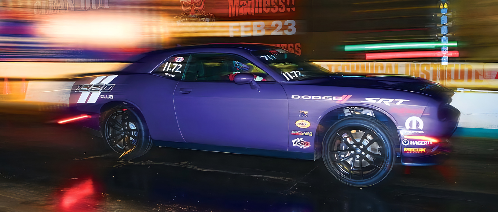 Plum Crazy Dodge Challenger 1320 racing