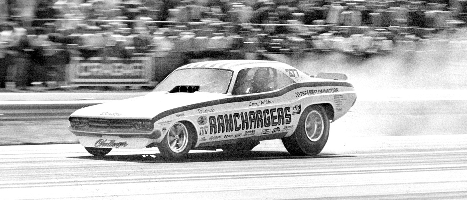 Ramchargers Challenger racing down the track at Gatornationals