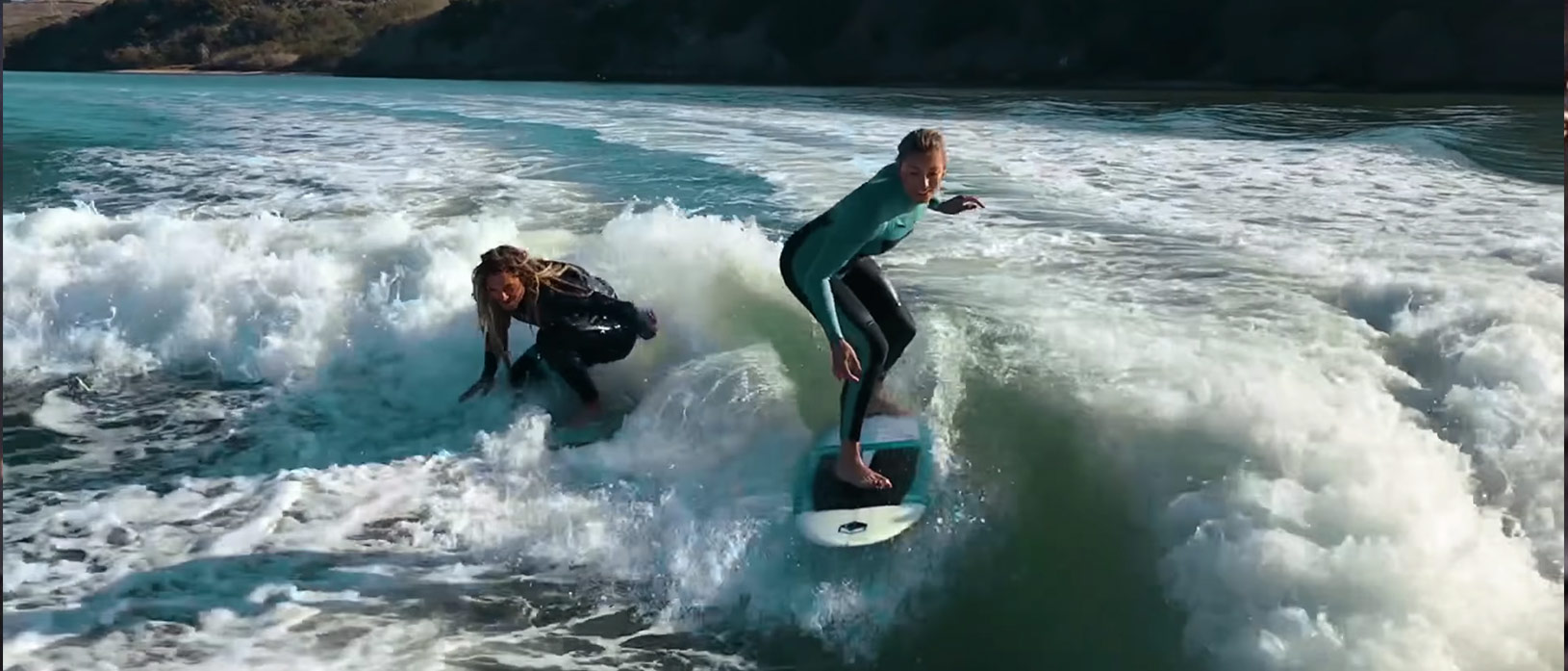 Leah and Austin Keen wakesurfing