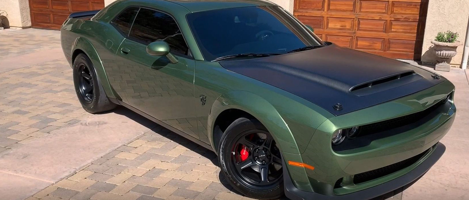 F8 green 2018 Dodge Challenger SRT Demon with matte black carbon fiber hood