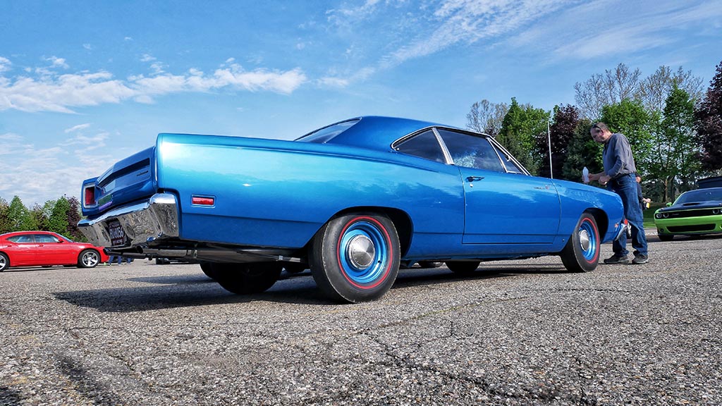 Side view of blue vintage Dodge