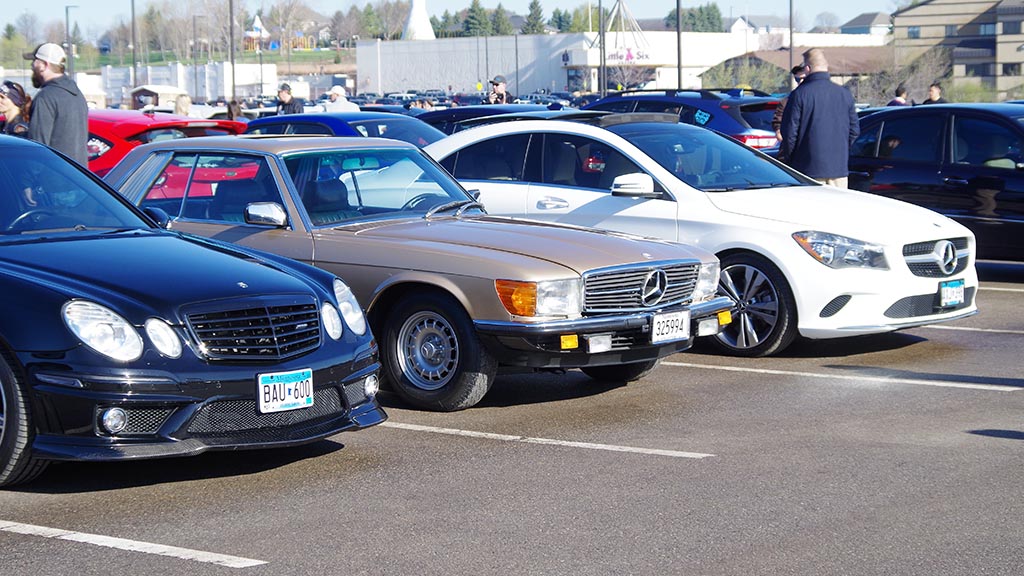 Row of Mercedes vehicles at Cars & Coffee Minnesota