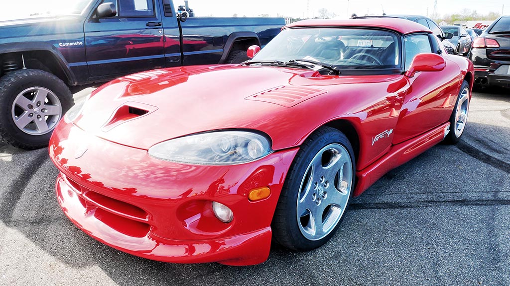 Front end of red Dodge Viper