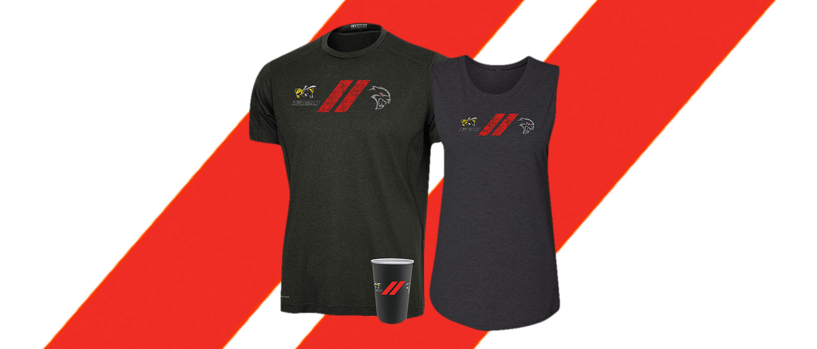 Mens angry bee/hellcat t-shirt with womens angry bee/hellcat tank top and stainless steel angry bee/hellcat pint glass