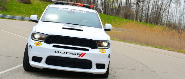 Front view of the white Durango SRT Pursuit