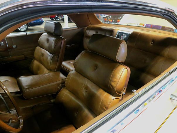 Leather interior of an older car.