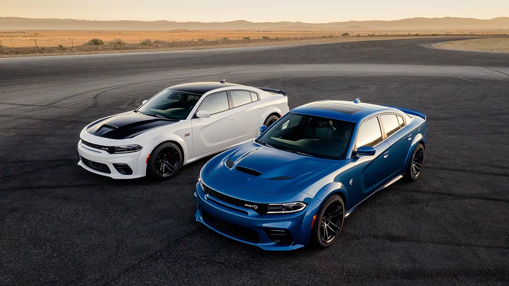 2020 Dodge Charger Scat Pack Widebody (Left) and 2020 Dodge Charger SRT Hellcat Widebody (Right)