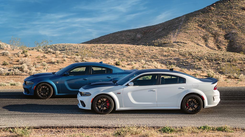2020 Dodge Charger Scat Pack Widebody (Front) and 2020 Dodge Charger SRT Hellcat Widebody (Rear)