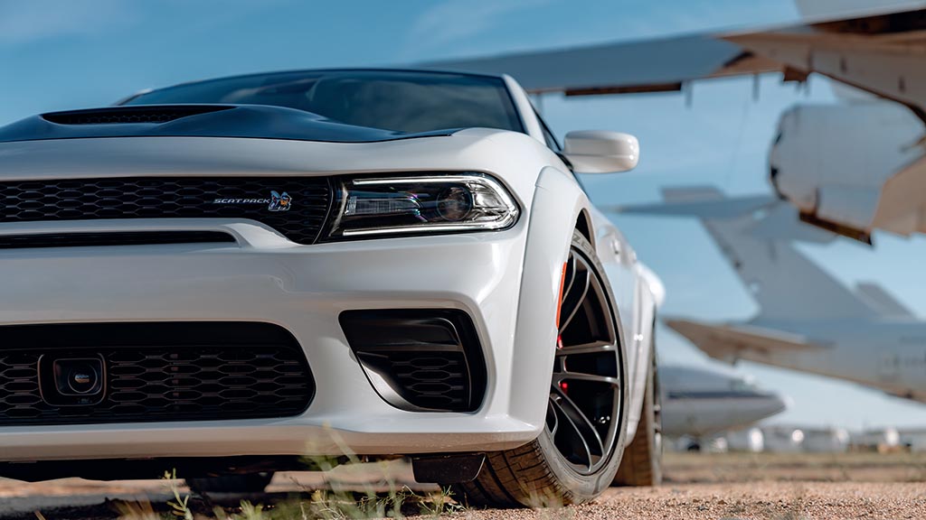 Newly designed front fascia on the 2020 Dodge Charger Scat Pack Widebody features a new mail slot grille opening designed for maximum air flow