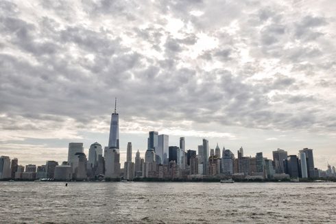 the new york city skyline over the hudson river