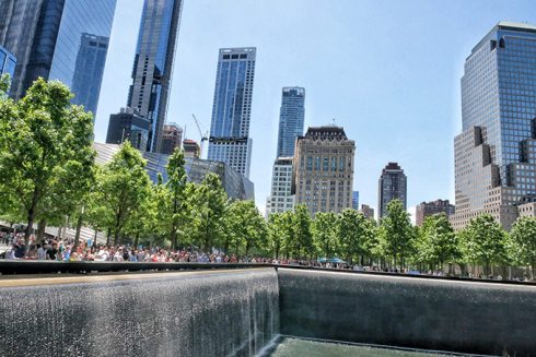 the city skyline behind ground zero