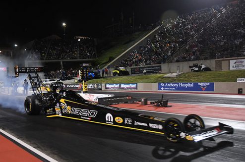 leah pritchett's top fuel dragster at the starting line