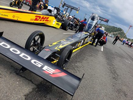 leah pritchett's top fuel dragster being transported