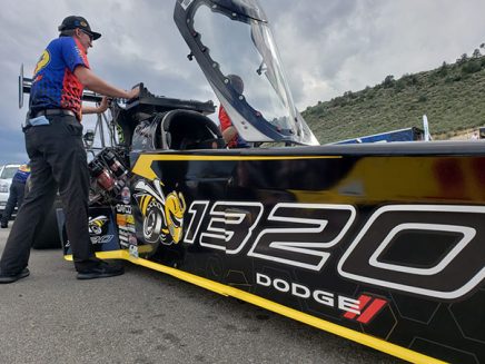 leah pritchett's top fuel dragster being transported