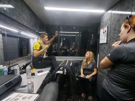 leah pritchett and don schumacher racing team members meeting