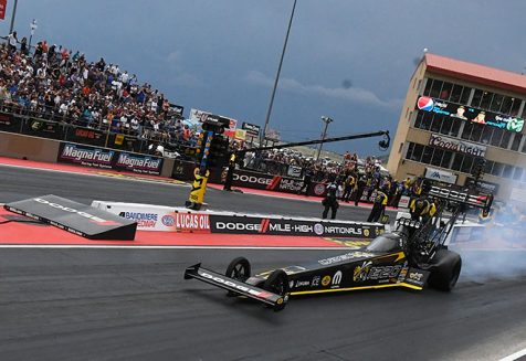 leah pritchett's top fuel dragster on the starting line