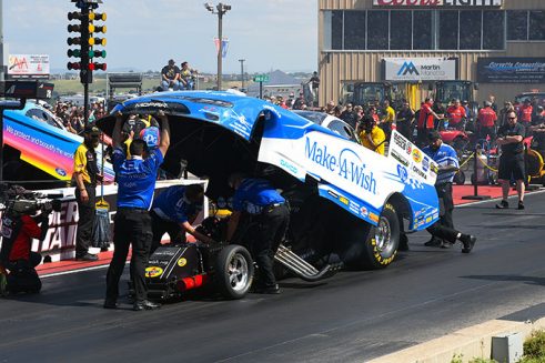 funny car being prepped for race