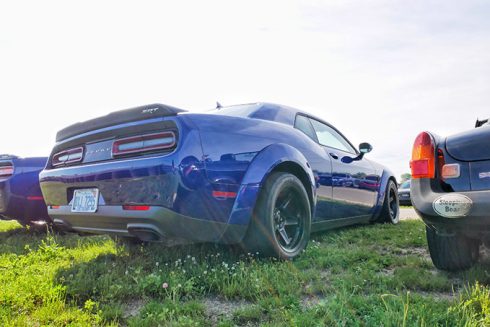 a blue dodge challenger