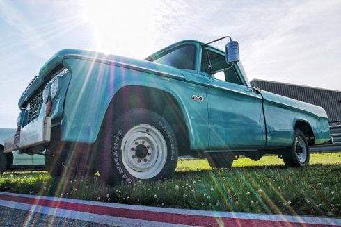 a team blue dodge pickup truck