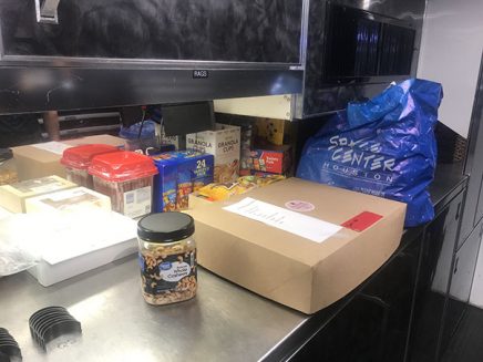 snack counter inside tommy johnson jr's trailer