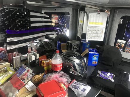 snack counter inside jack beckman's trailer