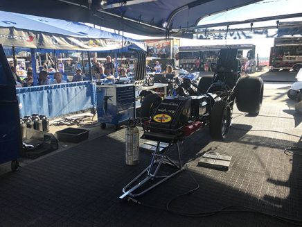 leah pritchett's top fuel dragster at the starting line