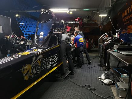 crew team working on leah pritchett's top fuel dragster