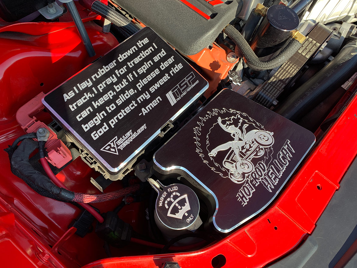 Message inside the hood of a 2015 Dodge Challenger SRT® 392