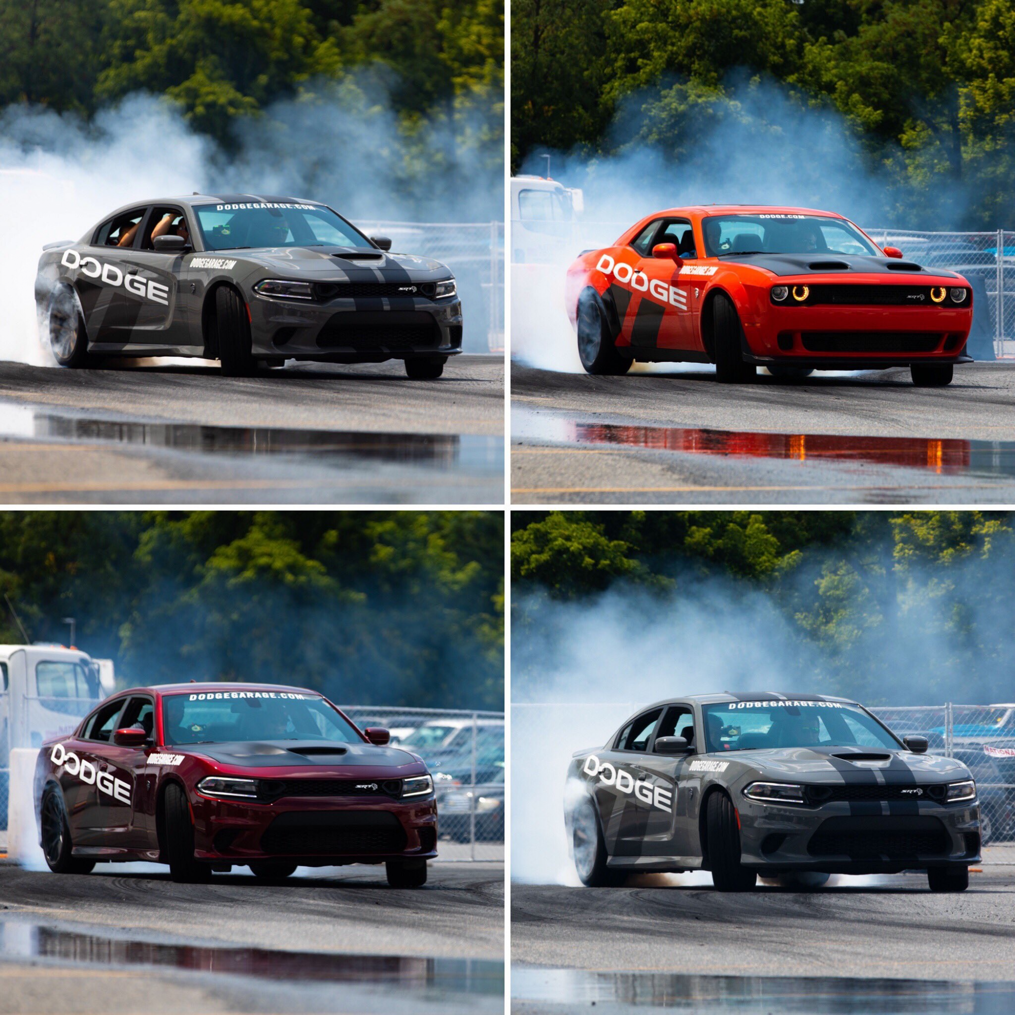 dodge vehicles drifting on a track