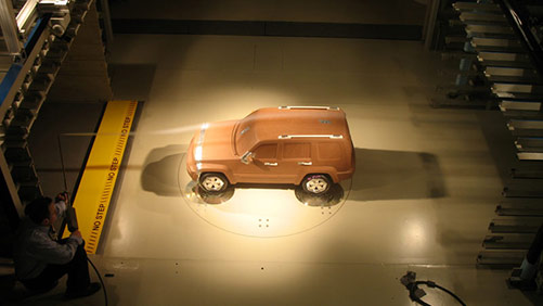 dodge vehicle in wind tunnel