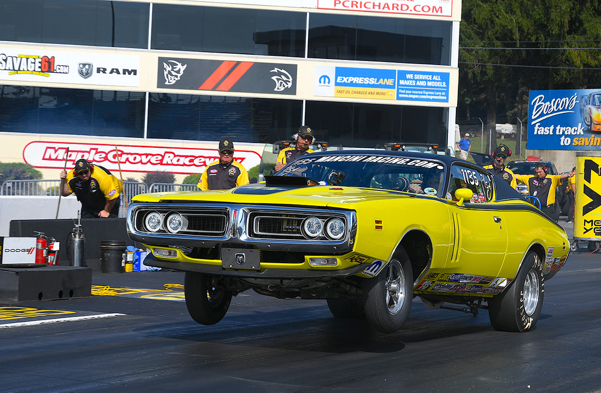 dodge vehicle on two wheels