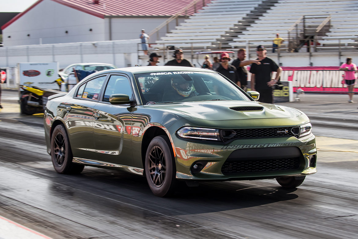 dodge vehicle on the drag strip