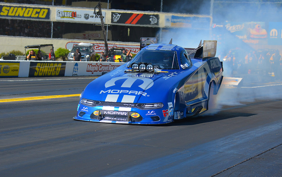 Matt Hagan's funny car on the drag strip